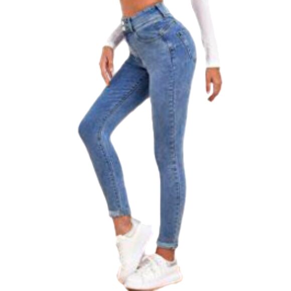 Medium Wash High Waisted Slant Pocket Skinny Jeans Size 8/10 - Picture 1 of 10